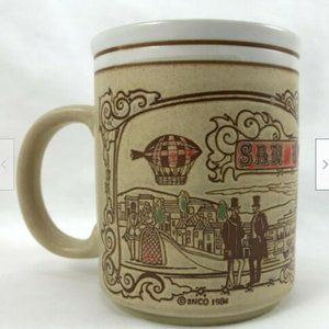 Vtg San Francisco Ceramic Coffee Mug SNCO 1984 Retro Blimp Street Trolley Scene